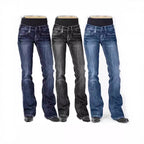 Damen elegante Bootcut Jeans mit hohem Bund und dezenter Waschung