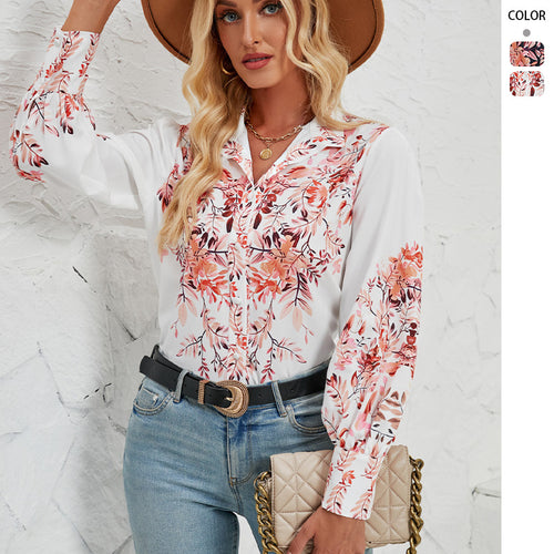 Damen Elegante Bluse mit floralem Design und voluminösen Ärmeln R&B