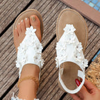 Damen Zehentrenner-Sandalen mit floralem Design und elastischem Riemendesign R&B