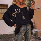 Damen Strickpullover mit liR&Benswertem Herzdesign und lässigem Schnitt R&B
