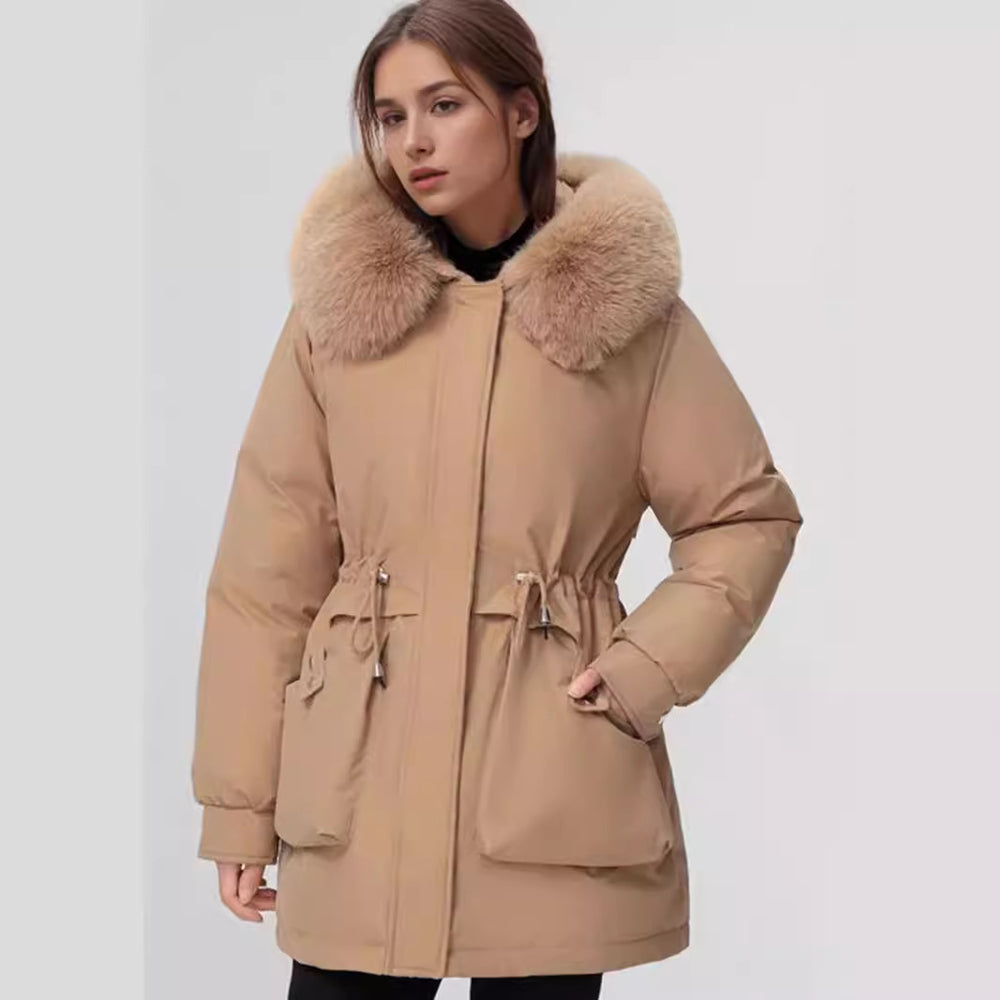 Damen isolierter Parka mit abnehmbarer Kapuze und luxuriösem Kunstfell R&B