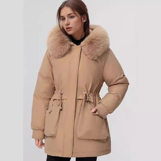 Damen isolierter Parka mit abnehmbarer Kapuze und luxuriösem Kunstfell R&B