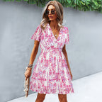 Damen Wickelkleid mit floralen Details und luftigen Ärmeln R&B