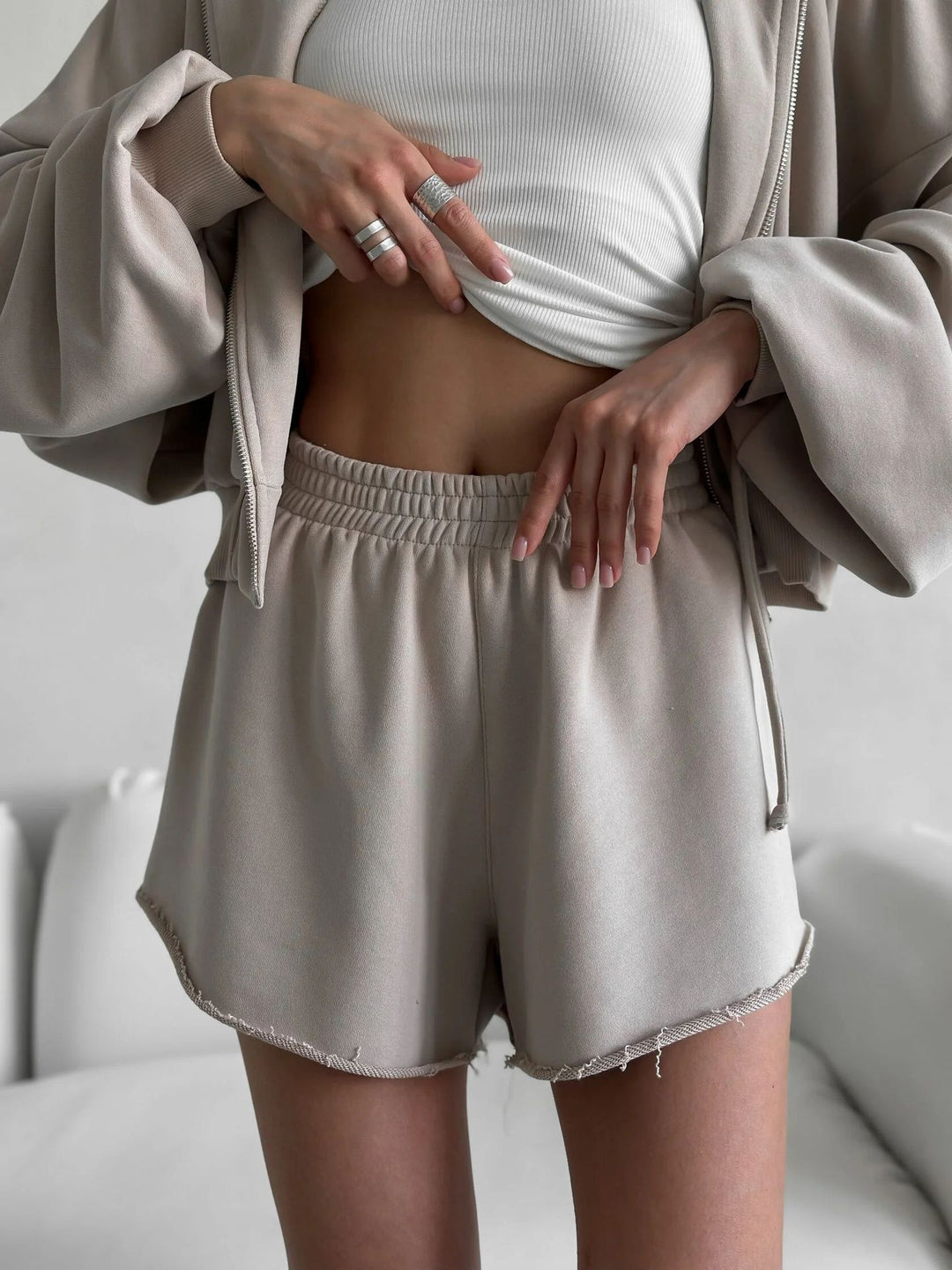 Damen lässiges Sweatset mit überschüssigem Stoff und hohem Kragen R&B