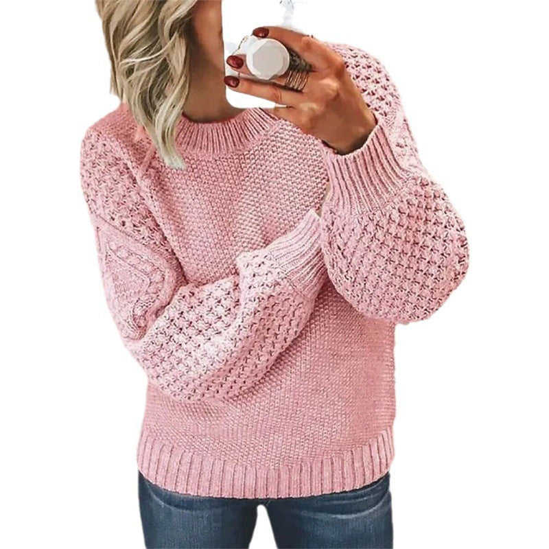 Damen Strickpullover mit voluminösen Ärmeln und strukturierter Oberfläche R&B