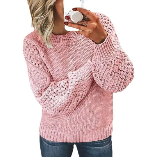 Damen Strickpullover mit voluminösen Ärmeln und strukturierter Oberfläche R&B