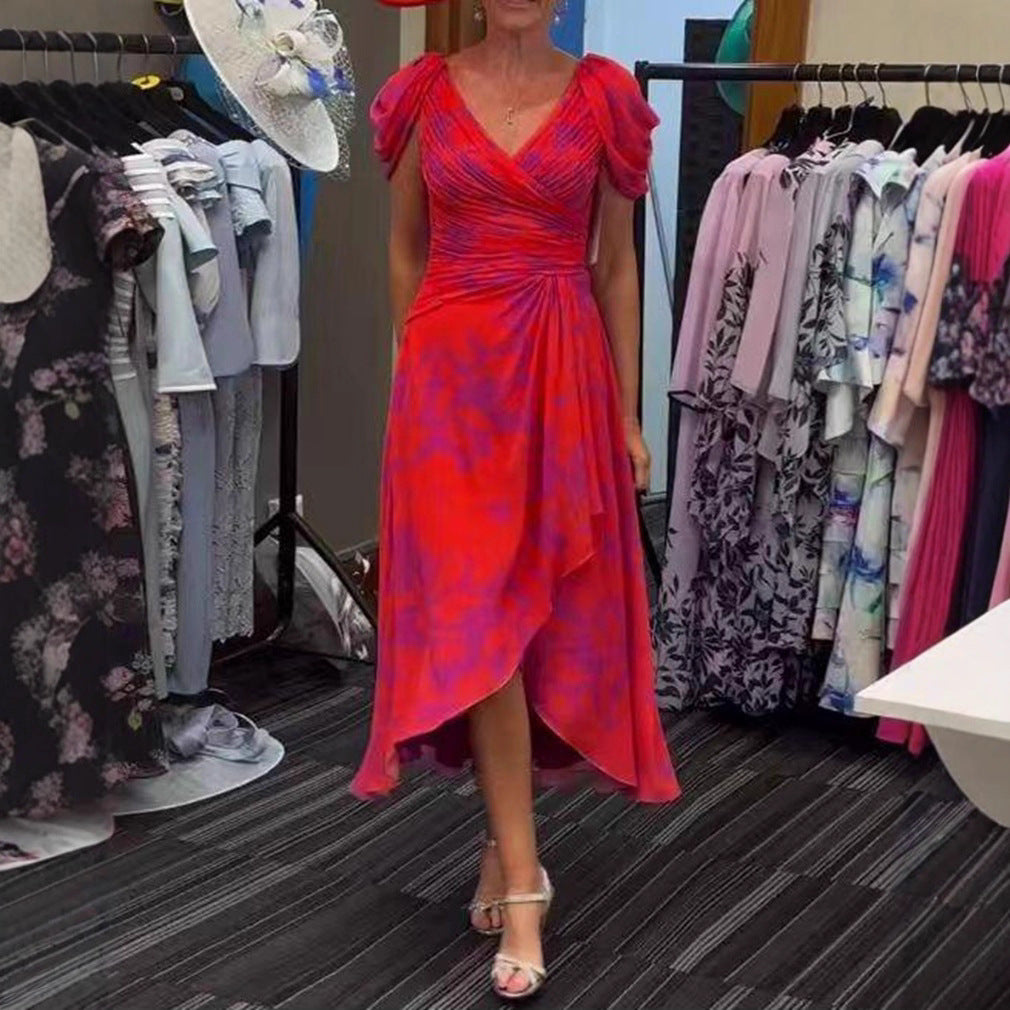 Damen nan Wickel-Midikleid mit gerafftem Oberteil, Puffärmeln und asymmetrischem Wasserfallsaum R&B