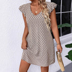 Damen lässiges Sommerkleid mit elegantem V-Ausschnitt und Rüschendetails R&B