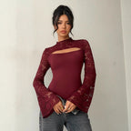 Damen Body mit transparenten Spitzenärmeln und R&Brnem Cut-Out R&B