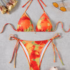 Damen Triangel-Bikini mit floralem Design und verstellbaren BindR&Bändern R&B