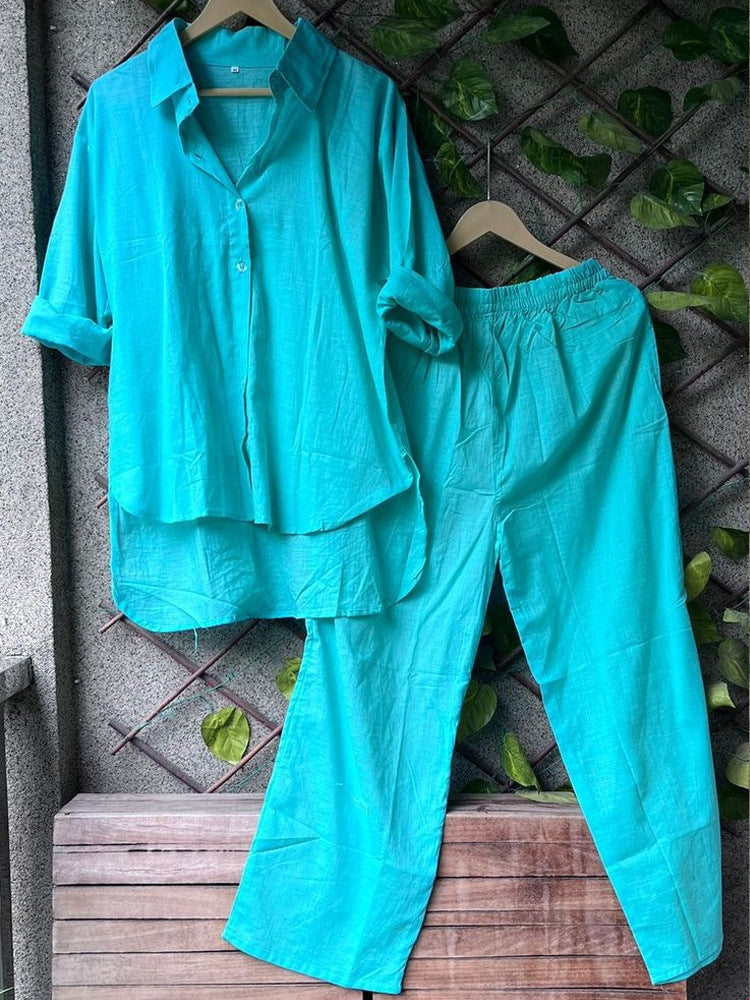 Damen lässiges Leinen-Hemd und Hose Set R&B