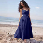 Damen Maxikleid mit schmalen Trägern und schwingendem Rock R&B