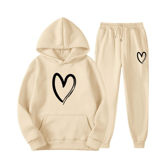 Damen Sweatsuit mit Kängurutasche und herzförmigem Print R&B