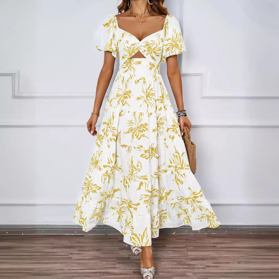 Damen Maxikleid mit voluminösen Puffärmeln und romantischem Schnitt R&B