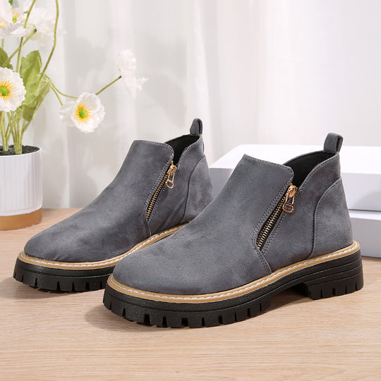Damen nan Wildlederstiefelette mit robuster Profilsohle und seitlichem Reißverschluss R&B