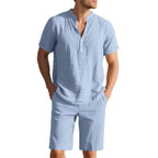 Herren lässiges Freizeit-Set aus atmungsaktivem Baumwollmix mit eleganter Knopfleiste R&B