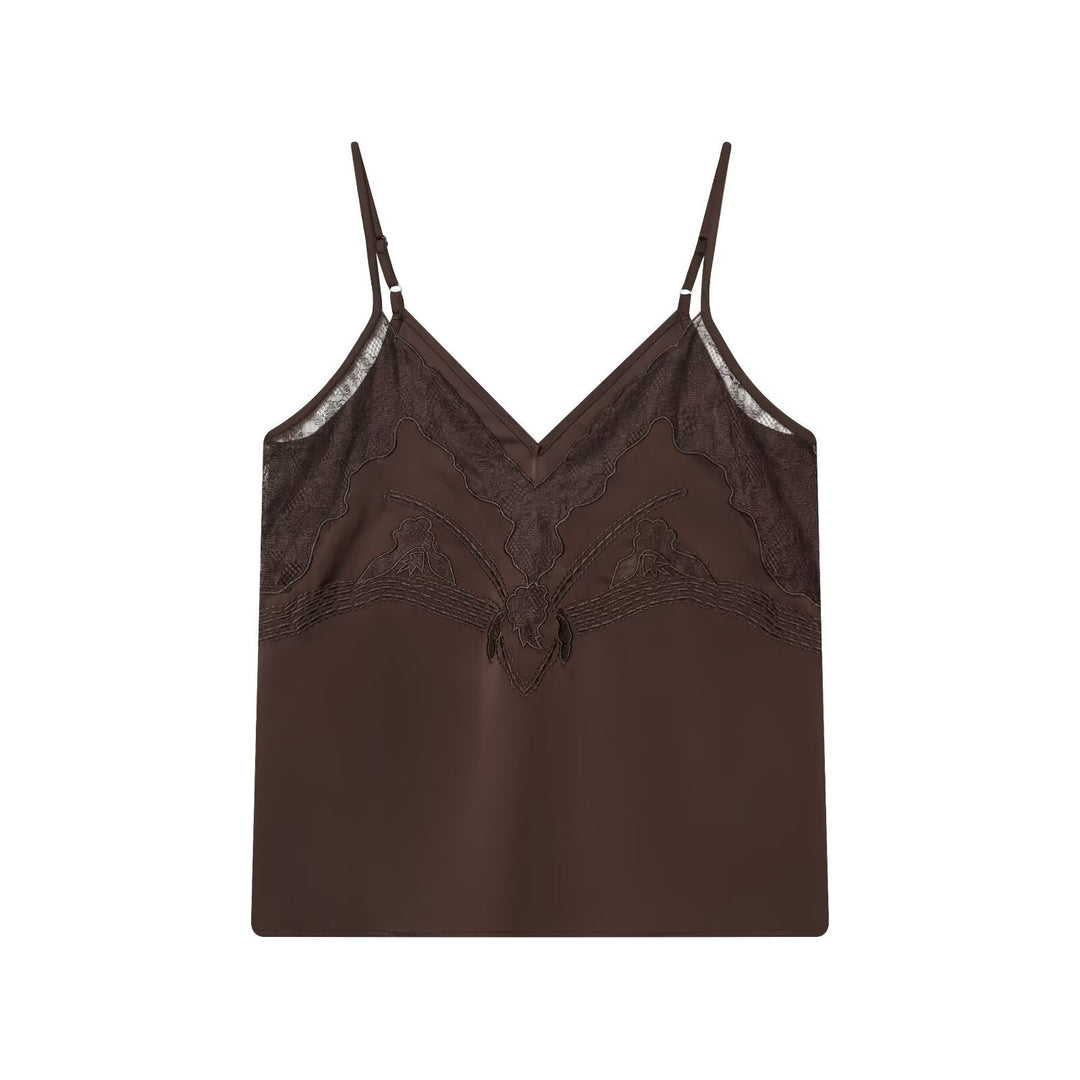 Damen Satin-Wäscheoberteil mit zarten Spitzelementen und verstellbaren Spaghettiträgern R&B