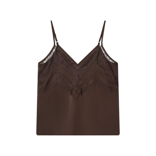 Damen Satin-Wäscheoberteil mit zarten Spitzelementen und verstellbaren Spaghettiträgern R&B