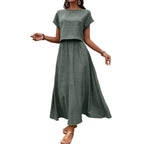 Damen Maxikleid mit tailliertem Oberteil und fließendem Rock R&B