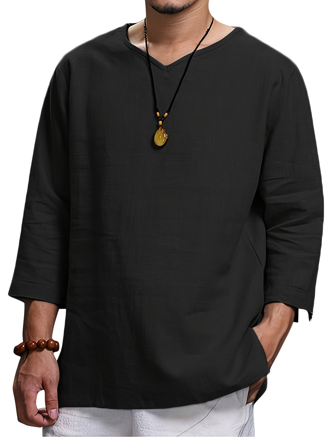 Herren Lässiges Langarmshirt mit V-Ausschnitt und praktischen Seitentaschen R&B