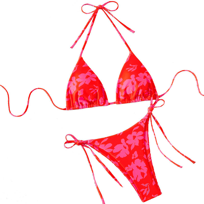 Damen Triangel-Bikini mit floralem Design und verstellbaren Bändern R&B