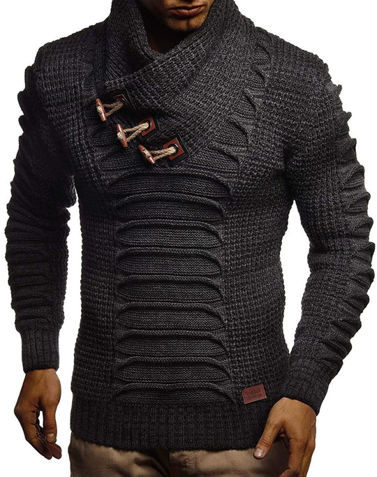 Herren Grobstrickpullover mit innovativem Schalkragen und rustikalem Design R&B