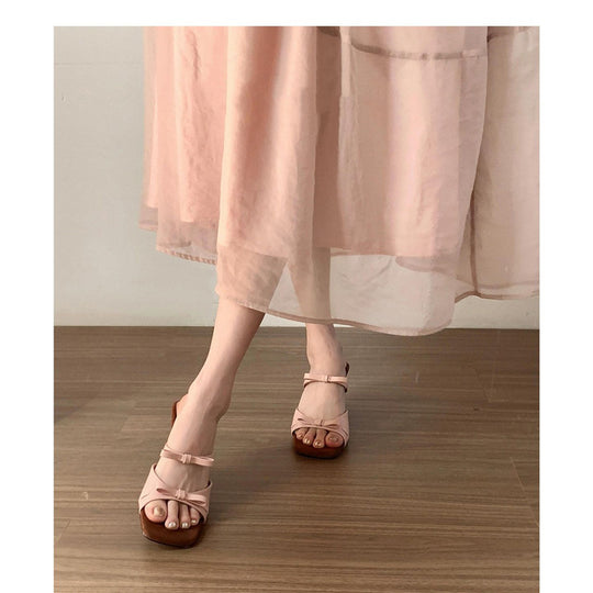 Damen elegante Mules mit dekorativen Schleifen und einzigartigem Absatzdesign R&B