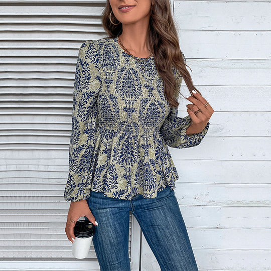 Damen Oberteil mit floralem Design und gerafftem Saum R&B