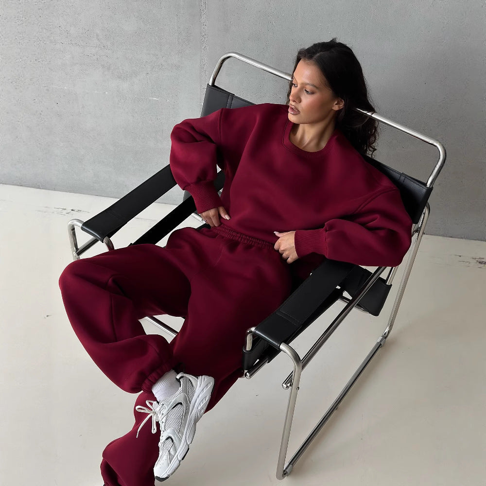 Damen lässiger Sport-Loungewear-Anzug mit crop Schnitt und weitem Bein R&B