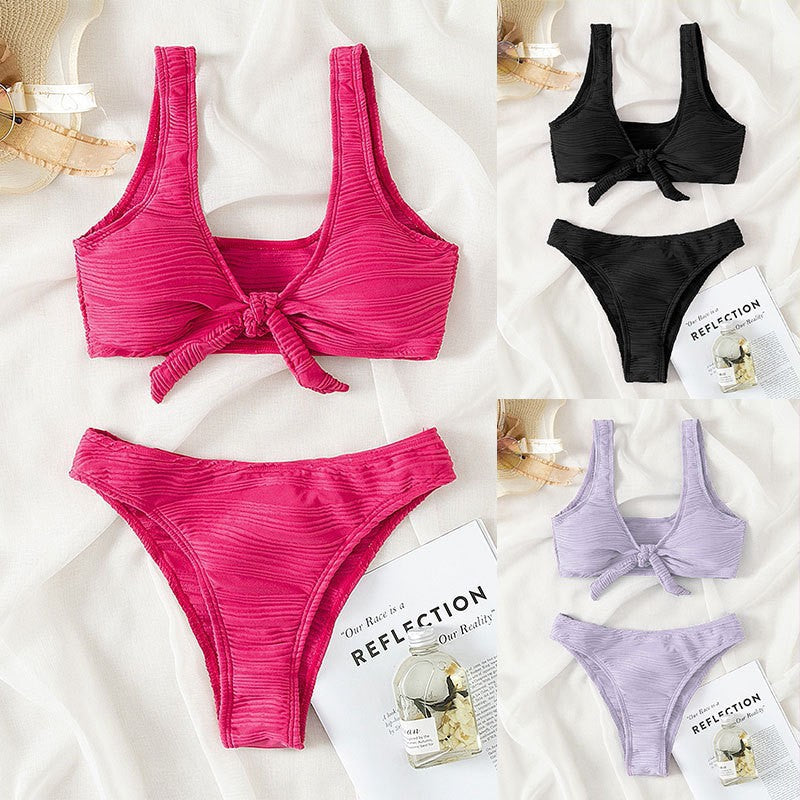 Damen Bikini-Set mit Knotenverschluss und hoch geschnittenem Höschen R&B