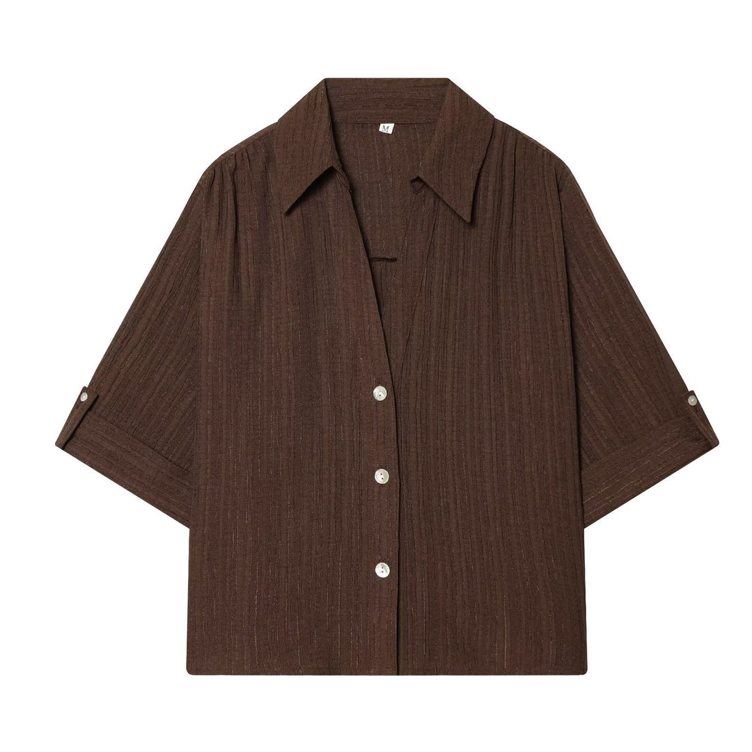 Damen lässige Bluse mit strukturiertem Gewebe und überschnittenen Schultern R&B