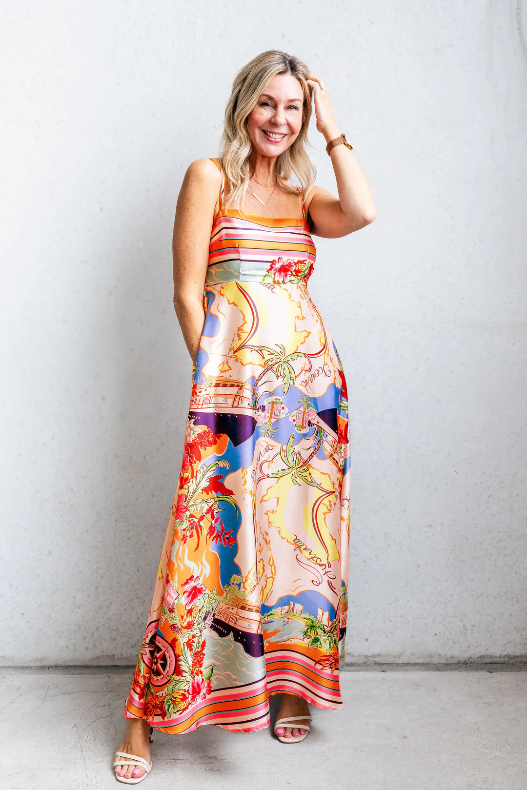 Damen Maxi-Kleid mit aufregendem Grafikdruck und verspieltem Design R&B