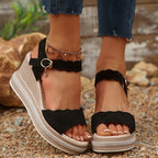 Damen Wedge-Sandaletten mit raffinierten Riemen und trendigem Glitzerschmuck R&B