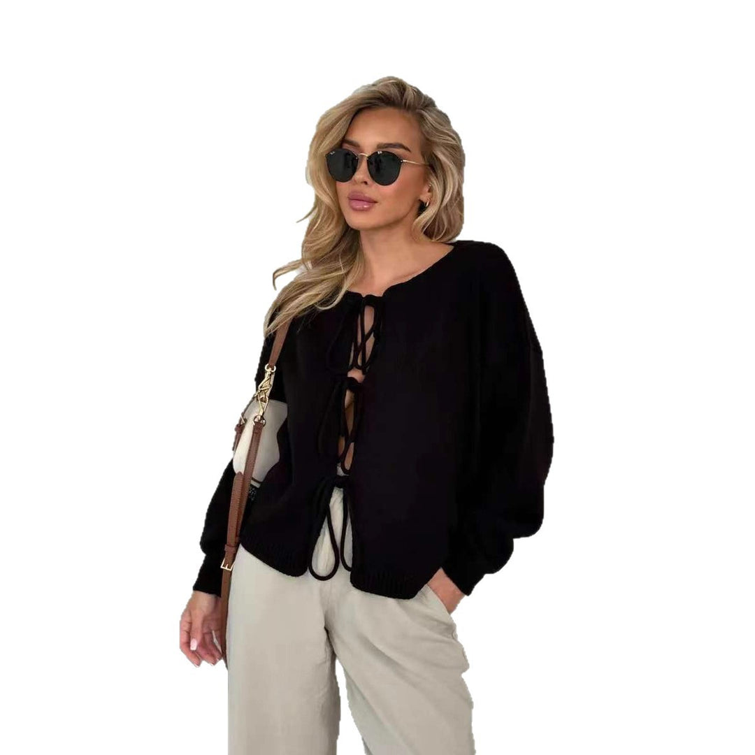 Damen Strickpullover mit eleganter Schnürung und komfortablem Schnitt R&B
