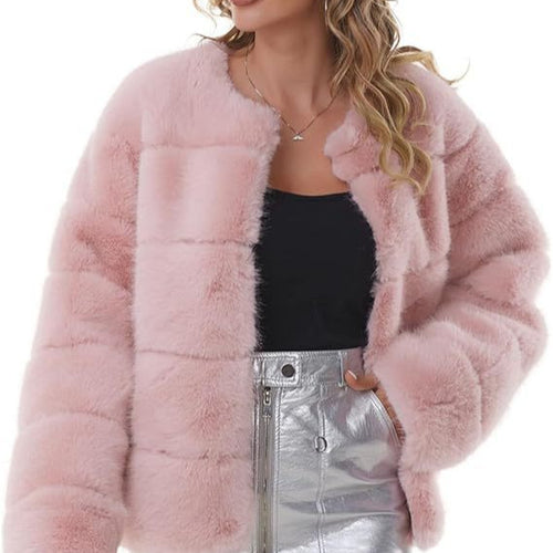 Damen Kuschelige Kunstpelzjacke mit modischem Puffärmel-Design R&B