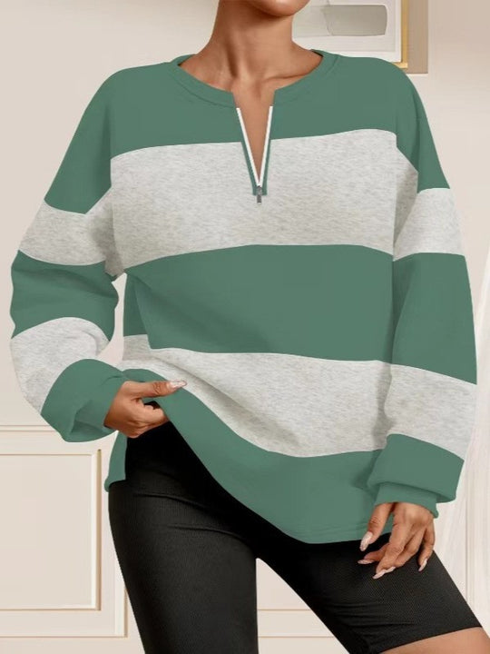 Damen Langarm Sweatshirt mit modernem Reißverschluss und gestreiftem Design R&B