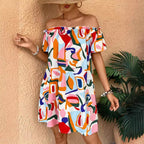 Damen Minikleid mit schulterfreiem Design und lR&Bhaftem Farbprint R&B