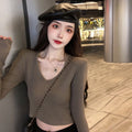 Damen Cropped Langarmshirt mit modischem V-Ausschnitt und bequemen Materialien