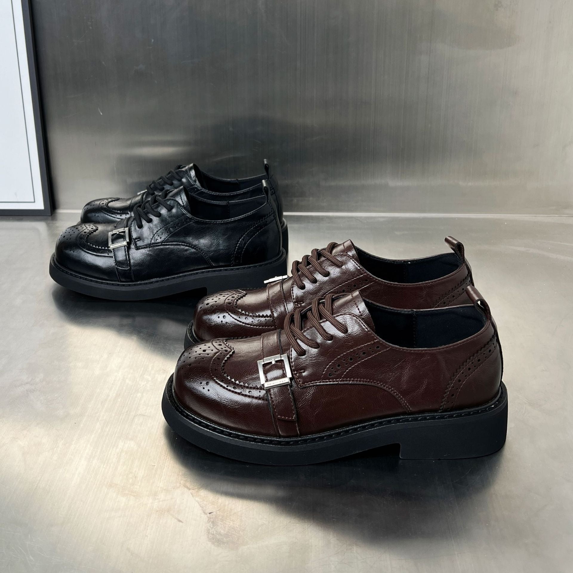 Damen Elegante Schnürschuhe mit modischen Schnallen und robuster Sohle R&B