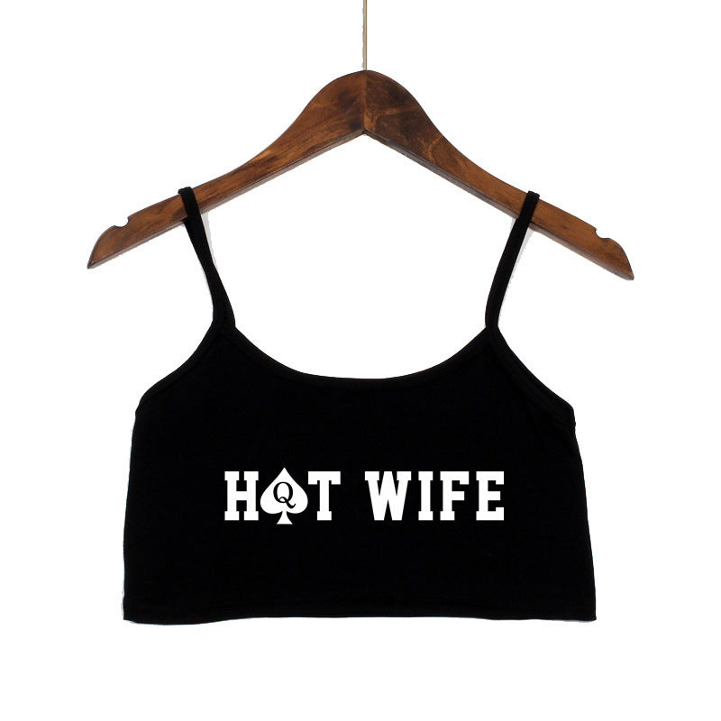 Damen Crop-Top mit modernen Schriftzügen und verstellbaren Trägern R&B