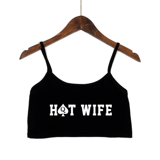 Damen Crop-Top mit modernen Schriftzügen und verstellbaren Trägern R&B
