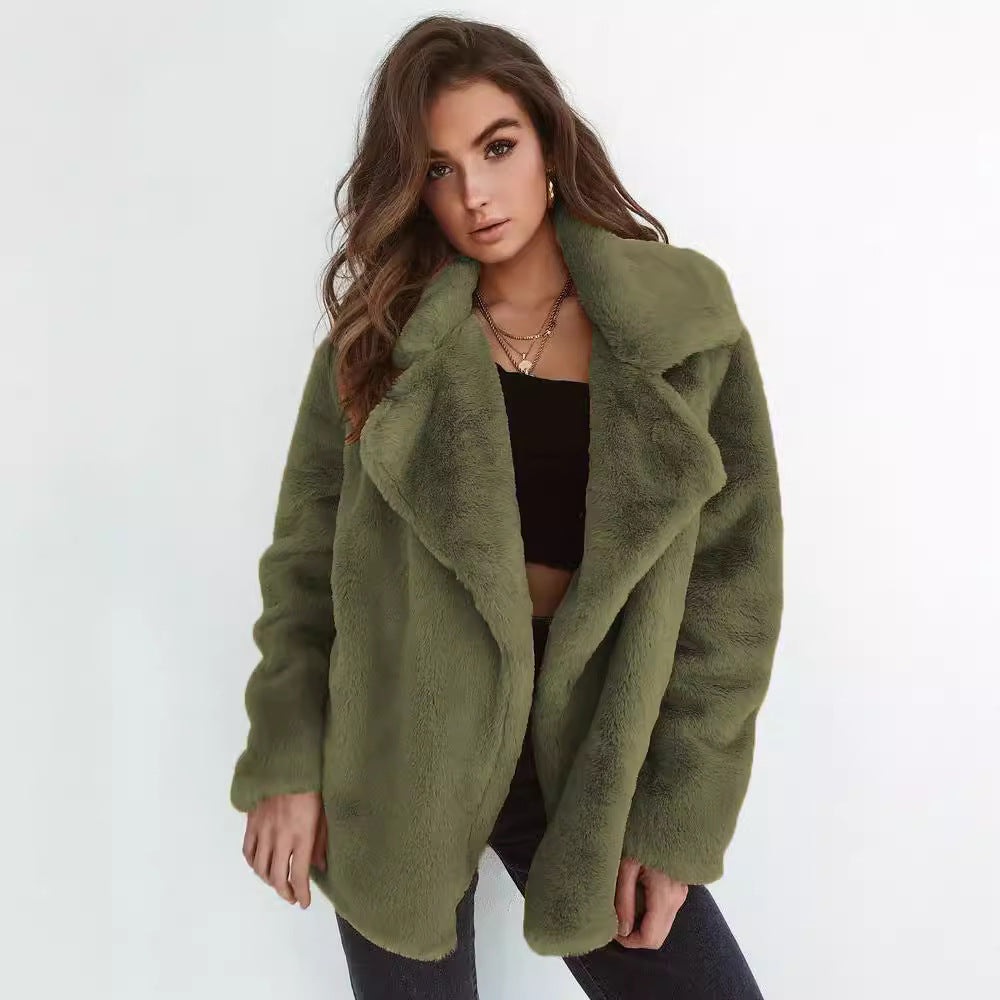Damen Fleece-Mantel mit weitem Kragen und modischem Schnitt R&B