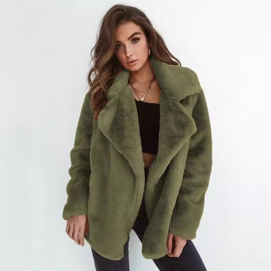 Damen Fleece-Mantel mit weitem Kragen und modischem Schnitt R&B