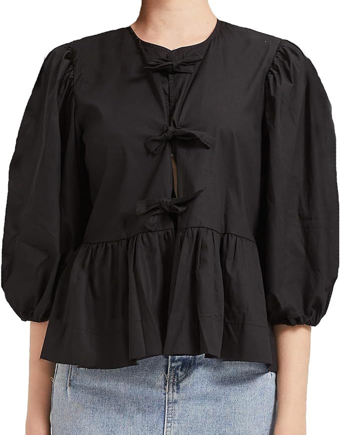 Damen Bluse mit voluminösen Ärmeln und modischem Leopardenmuster R&B