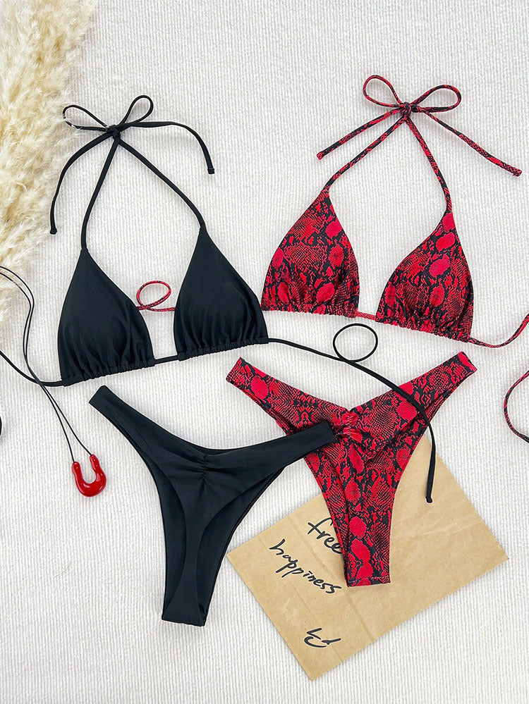 Damen Triangel-Bikini-Set mit floralen und animalischen Mustern
