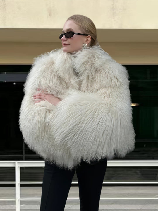 Damen Luxuriöse Felljacke mit voluminösen Ärmeln und elegantem Schnitt R&B