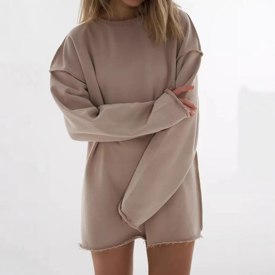 Damen Lässiger Oversized-Pullover mit abgerundetem Saum und langen Ärmeln R&B