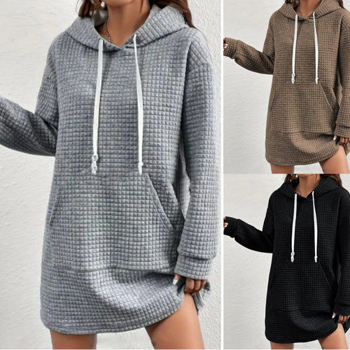 Damen Hoodie-Kleid mit praktischem Kängurutasche und modernem Strickdesign R&B
