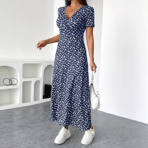 Damen nan tailliertes V-Ausschnitt Wickeloptik Maxikleid aus Viskosejersey mit kurzen Ärmeln und A-Linien-Saum R&B