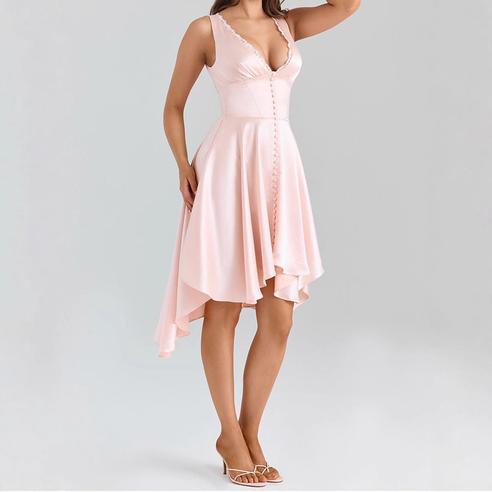 Damen Elegantes Hochzeitskleid mit Rüschen und asymmetrischem Saum R&B
